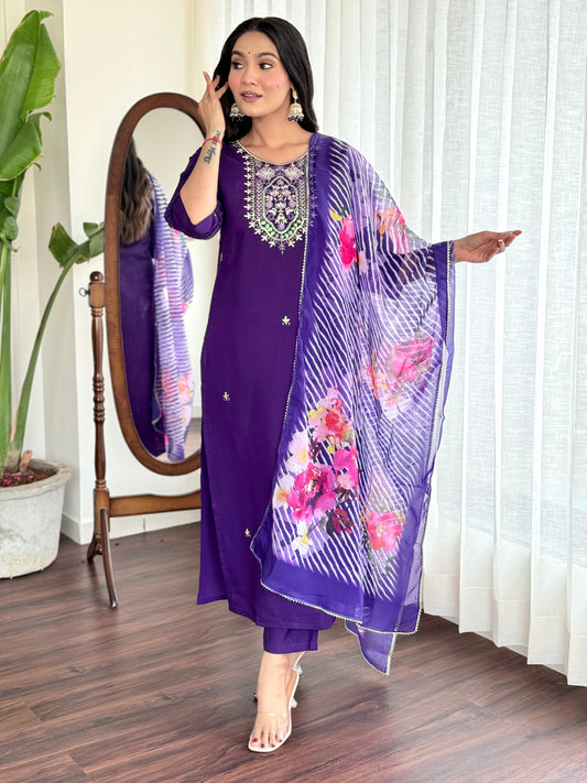 Elegant Pure Viscose Chanderi Silk Embroidary Suit Set