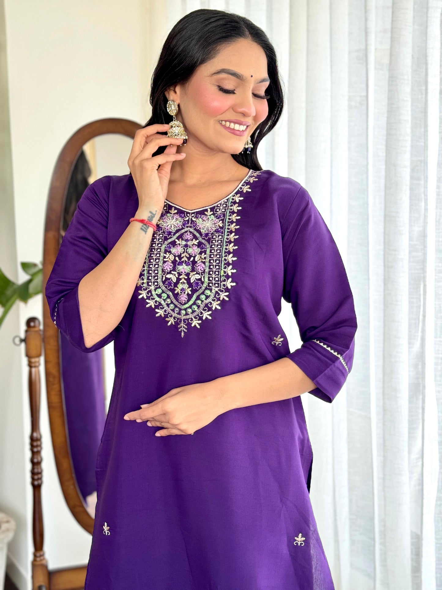 Elegant Pure Viscose Chanderi Silk Embroidary Suit Set