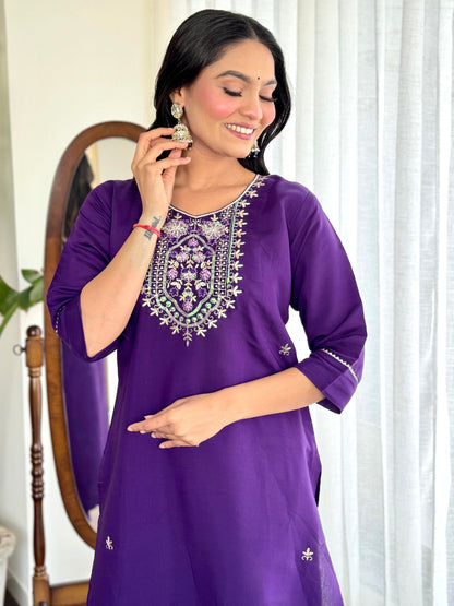 Elegant Pure Viscose Chanderi Silk Embroidary Suit Set
