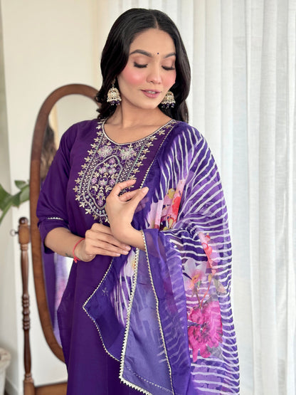 Elegant Pure Viscose Chanderi Silk Embroidary Suit Set