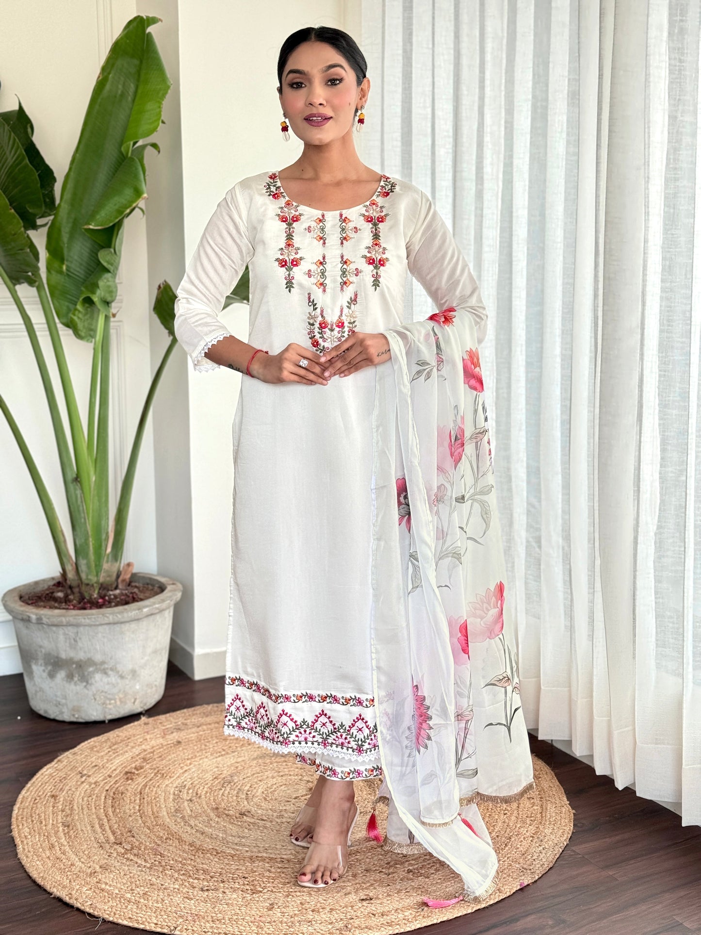 Most Beautiful Pure Viscose Chanderi Suit Set With dupatta