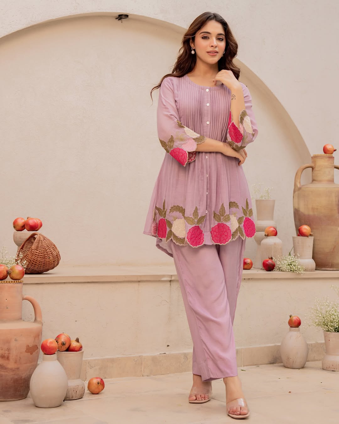 Very Beautiful Mul Chanderi Embroidery Cord Set