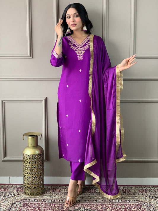 Elegant Pure Viscose Chanderi Suit Set With dupatta