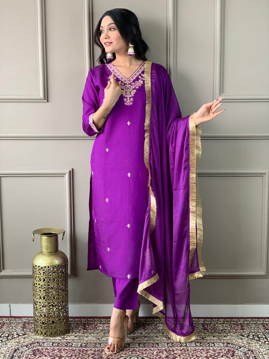 Elegant Pure Viscose Chanderi Suit Set With dupatta