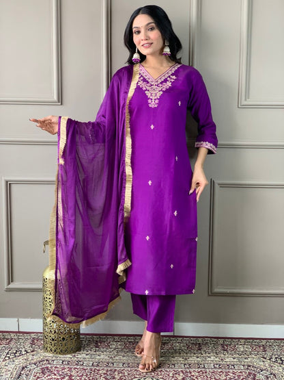 Elegant Pure Viscose Chanderi Suit Set With dupatta