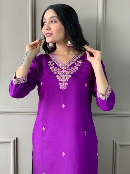 Elegant Pure Viscose Chanderi Suit Set With dupatta
