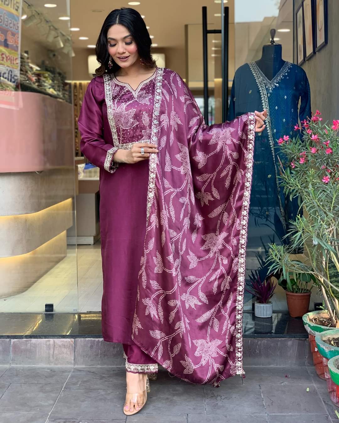 Beautiful Viscose Chanderi Embroidary Suit Set