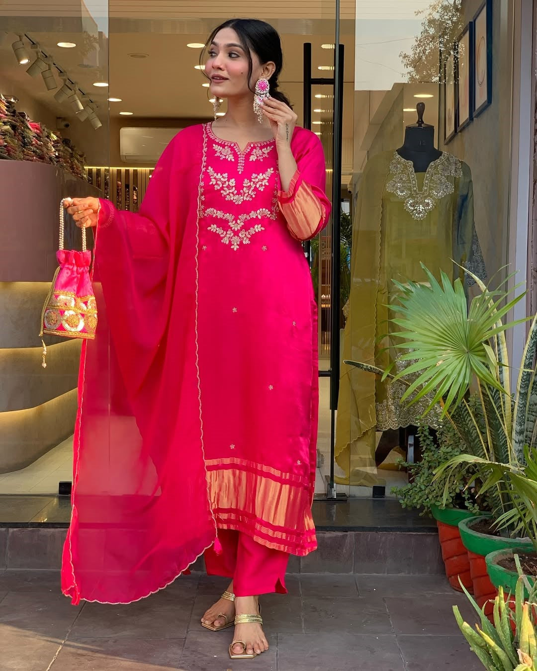 Beautiful Viscose Ladgi Patta Embroidery Suit Set