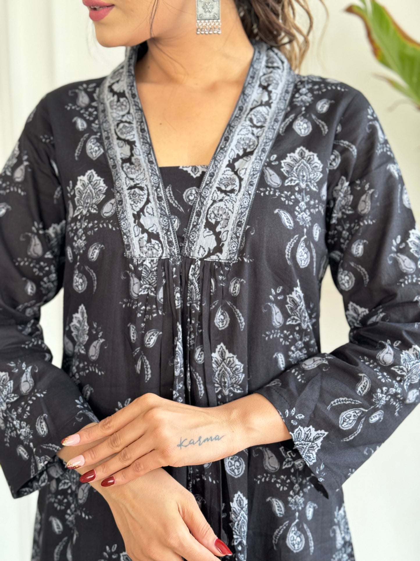 Bucolic Black Pure Cotton Block Print Suit Set