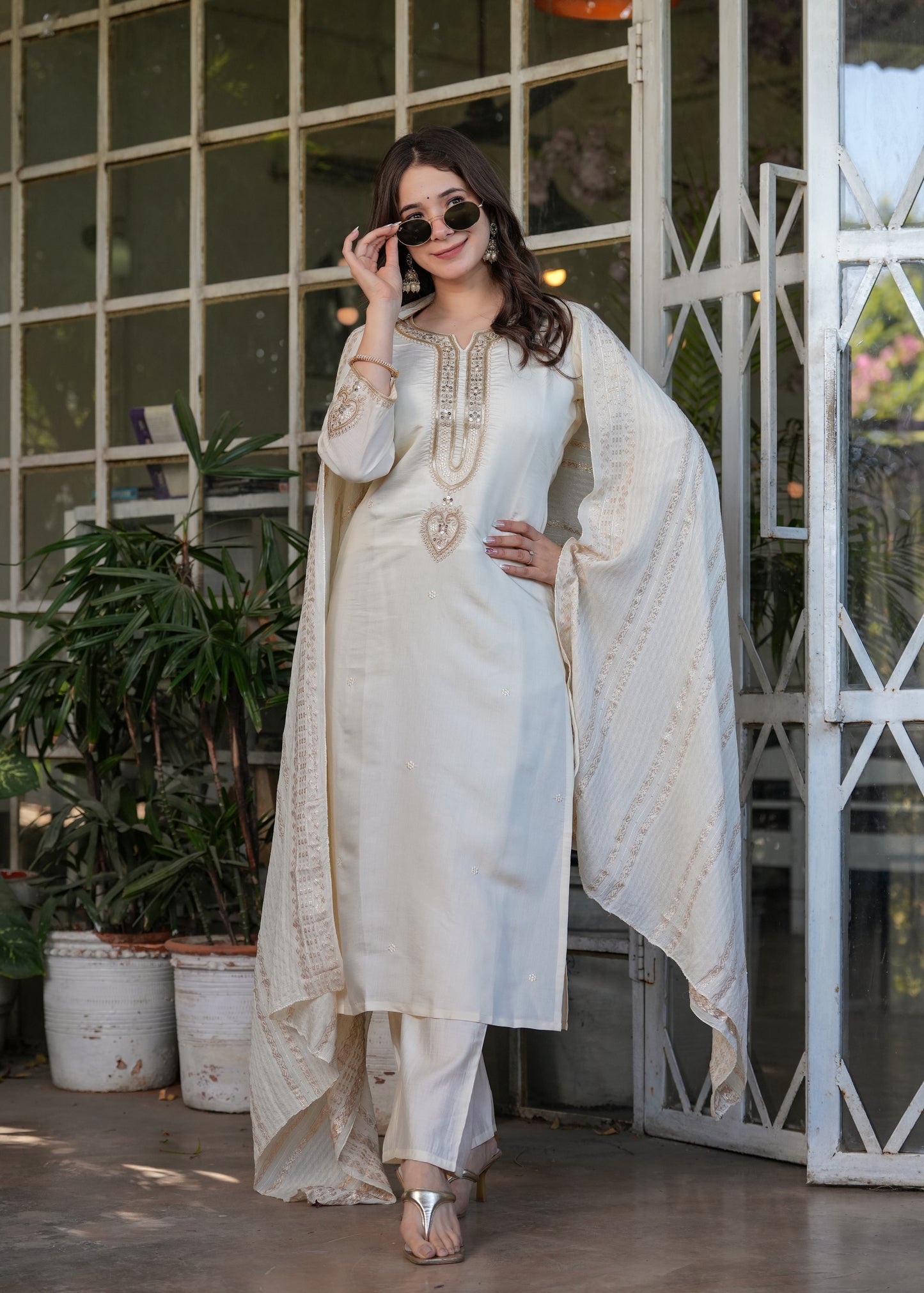 Trendy Viscose Chanderi Embroidery Suit Set With Jequard Dupatta
