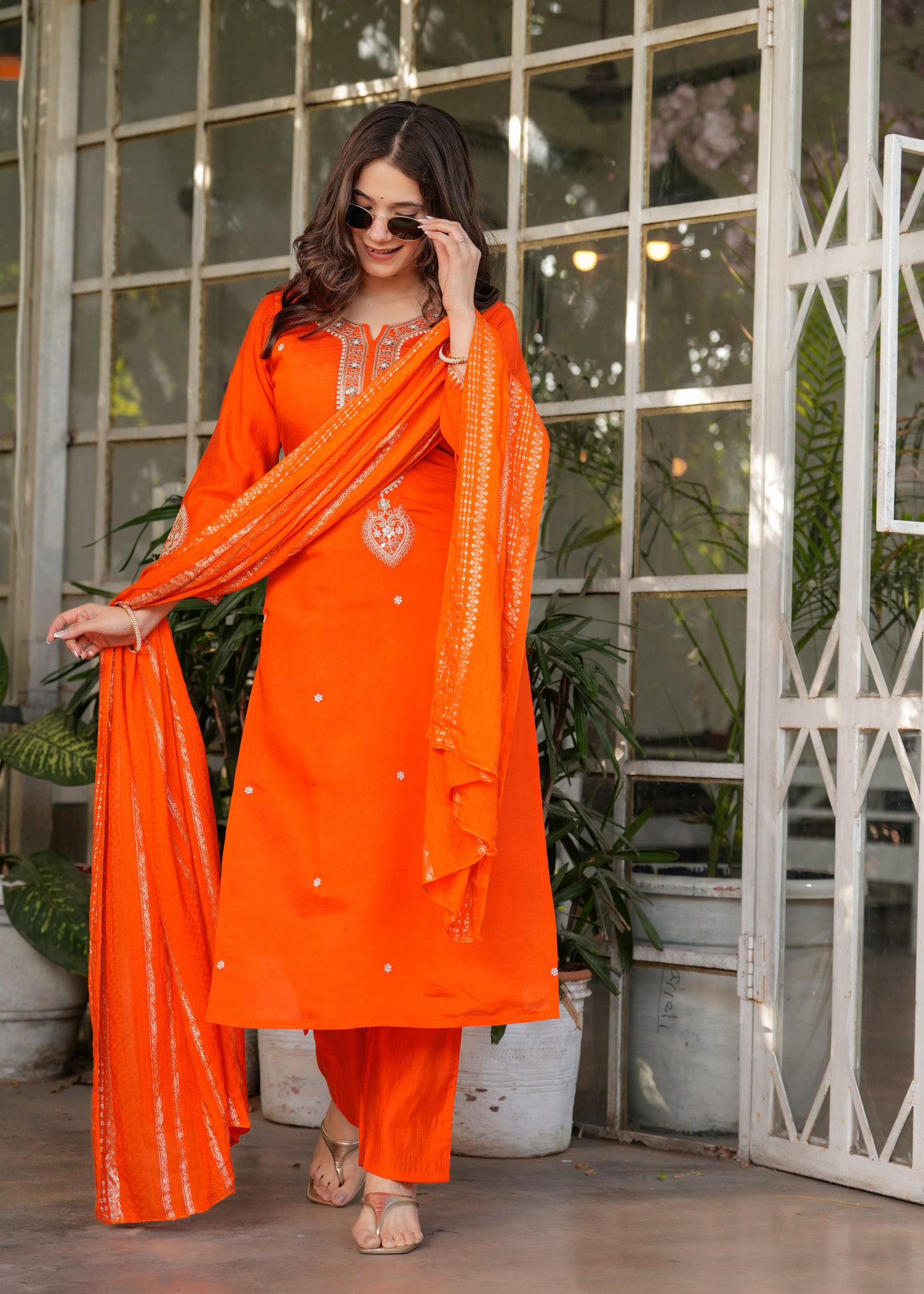 Trendy Viscose Chanderi Embroidery Suit Set With Jequard Dupatta