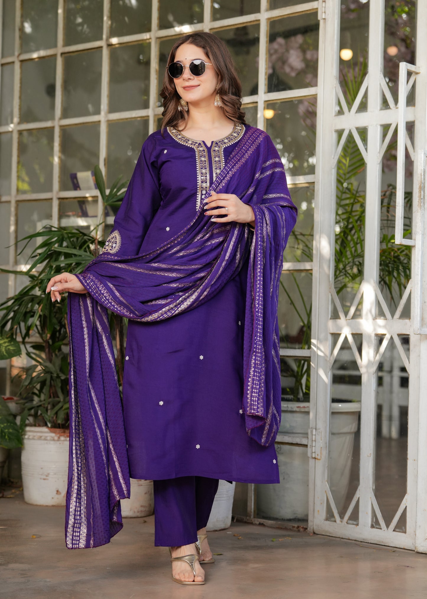 Trendy Viscose Chanderi Embroidery Suit Set With Jequard Dupatta