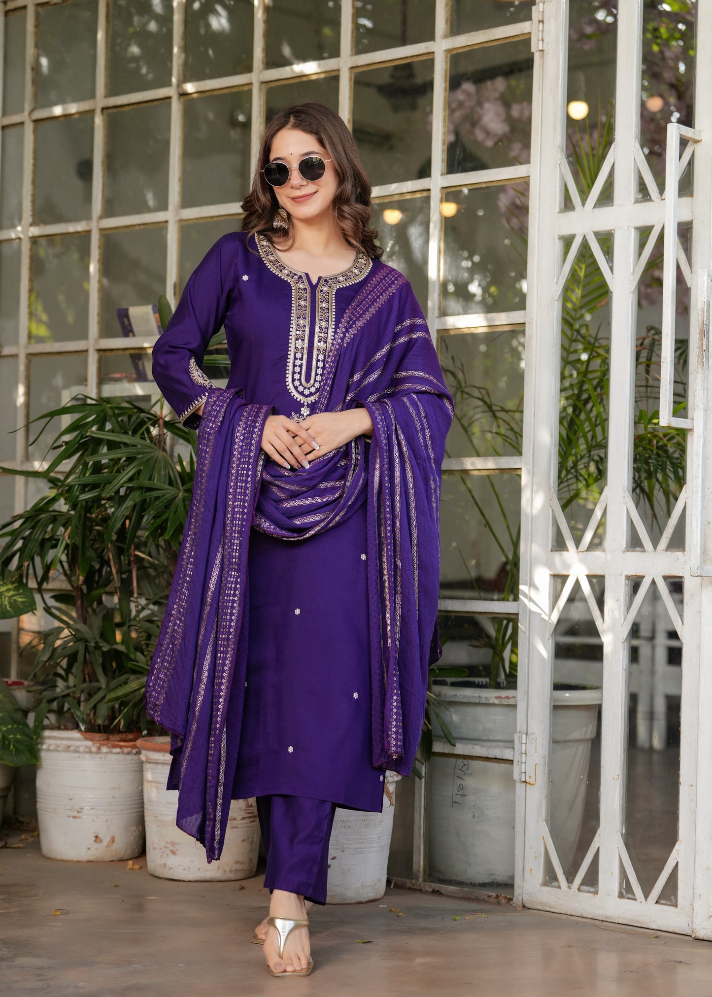 Trendy Viscose Chanderi Embroidery Suit Set With Jequard Dupatta