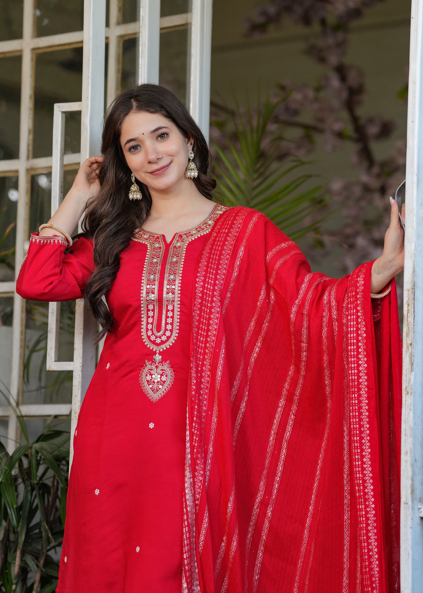 Trendy Viscose Chanderi Embroidery Suit Set With Jequard Dupatta