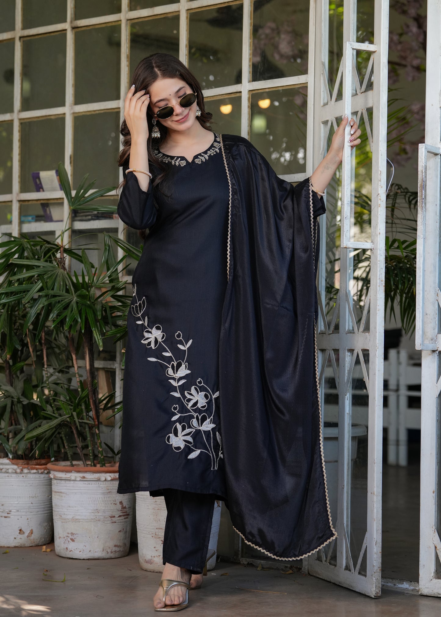 Lassitude Viscose Rayon Embroidery Suit Set