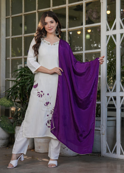 Lassitude Viscose Rayon Embroidery Suit Set