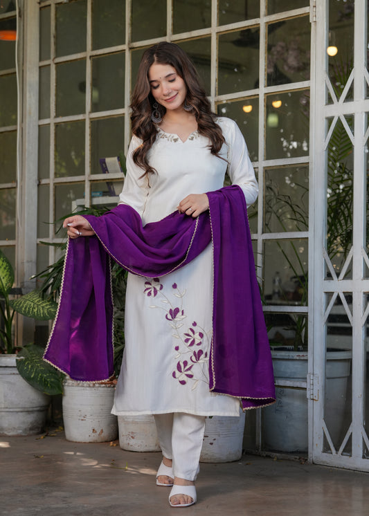 Lassitude Viscose Rayon Embroidery Suit Set