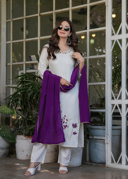 Lassitude Viscose Rayon Embroidery Suit Set
