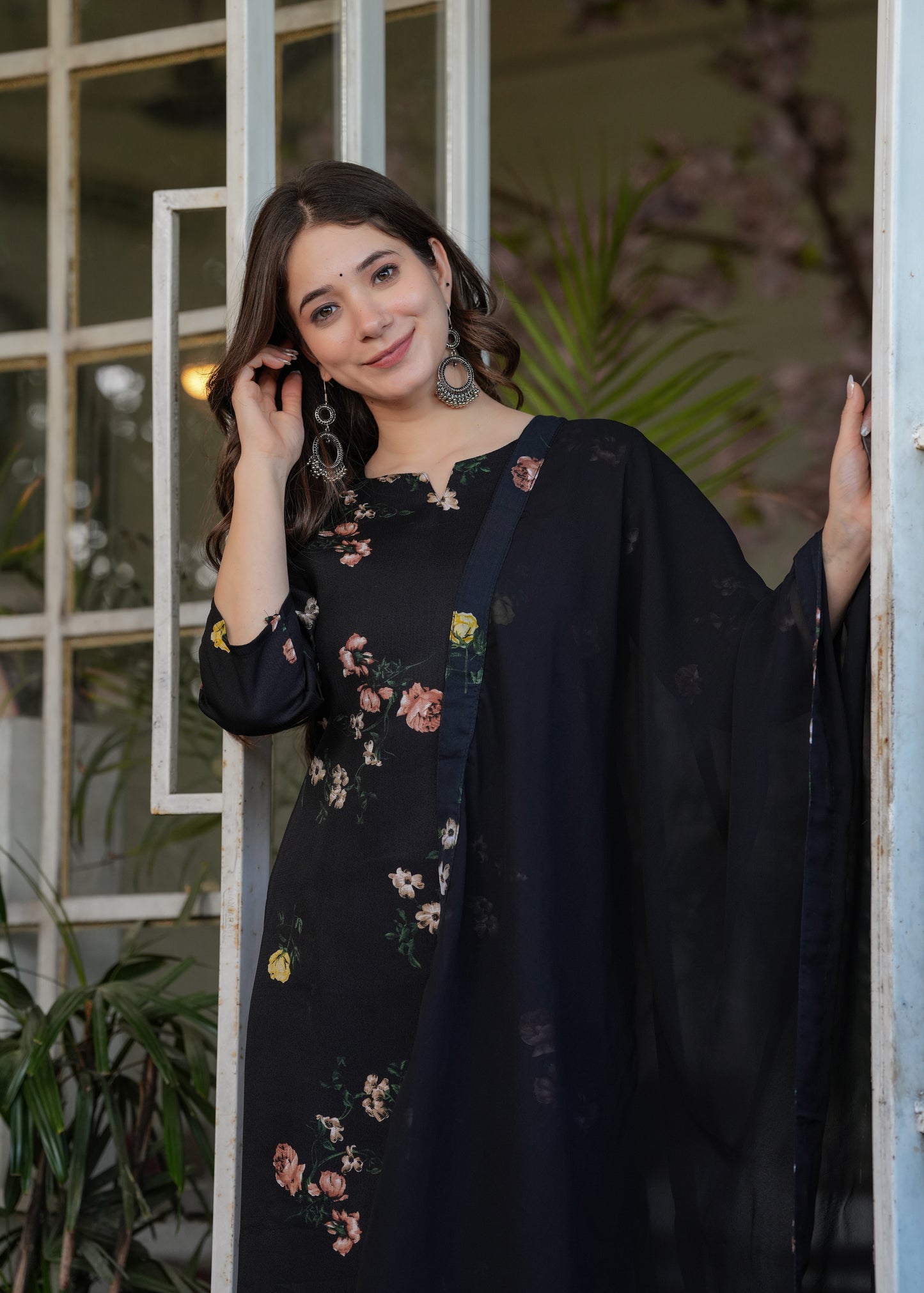 Attractive Black Silk Fabric Printed Suit Set
