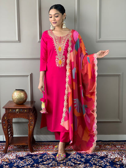 Most Beautiful Viscose Silk Suit Set With Heavy Dupatta
