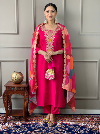 Most Beautiful Viscose Silk Suit Set With Heavy Dupatta