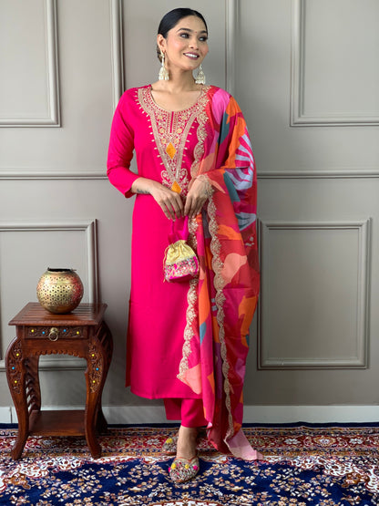 Most Beautiful Viscose Silk Suit Set With Heavy Dupatta