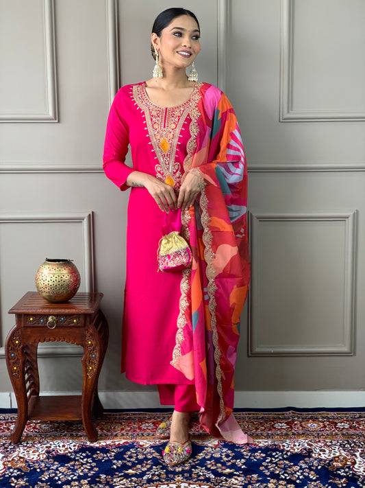Most Beautiful Viscose Silk Suit Set With Heavy Dupatta