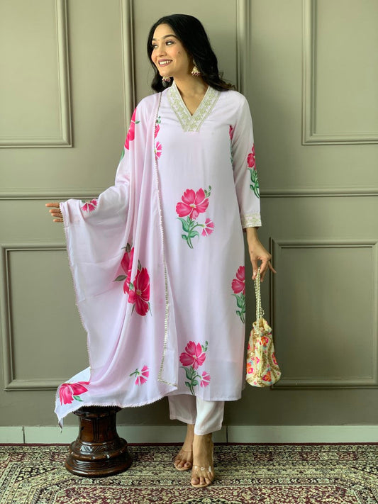 Beautiful French Crep Emboridary Suit Set