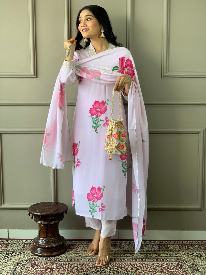 Beautiful French Crep Emboridary Suit Set