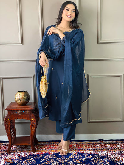Pure Designer Rayon Suit Set With Heavy Dupatta