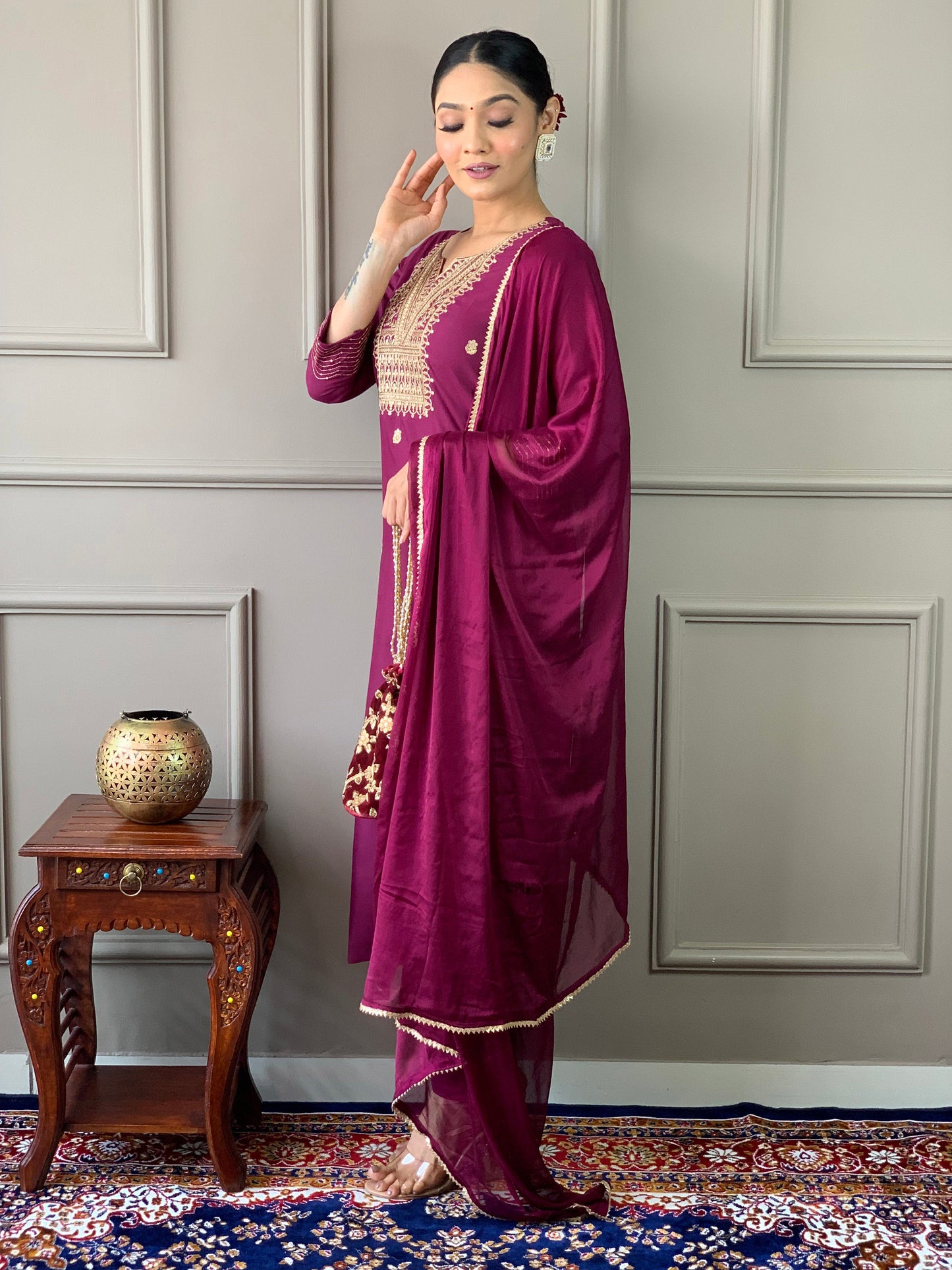 Pure Designer Rayon Suit Set With Heavy Dupatta