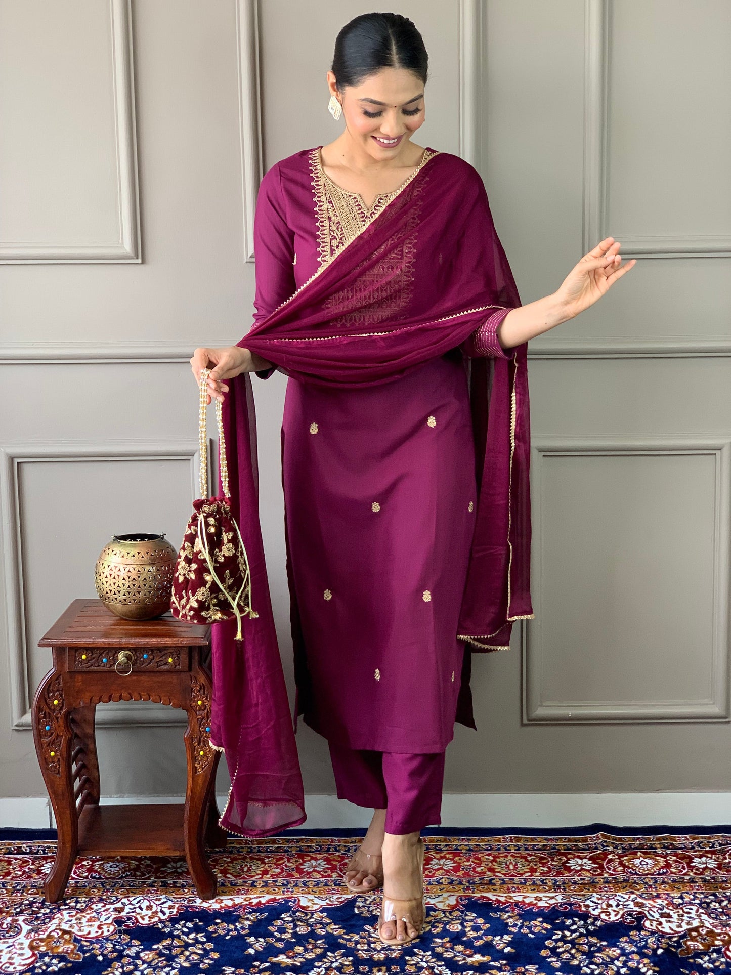 Pure Designer Rayon Suit Set With Heavy Dupatta