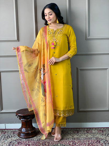 Trending Pure Chanderi Silk Designer Suit Set With Stylish Dupatta
