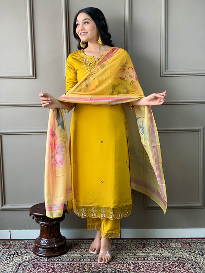 Trending Pure Chanderi Silk Designer Suit Set With Stylish Dupatta