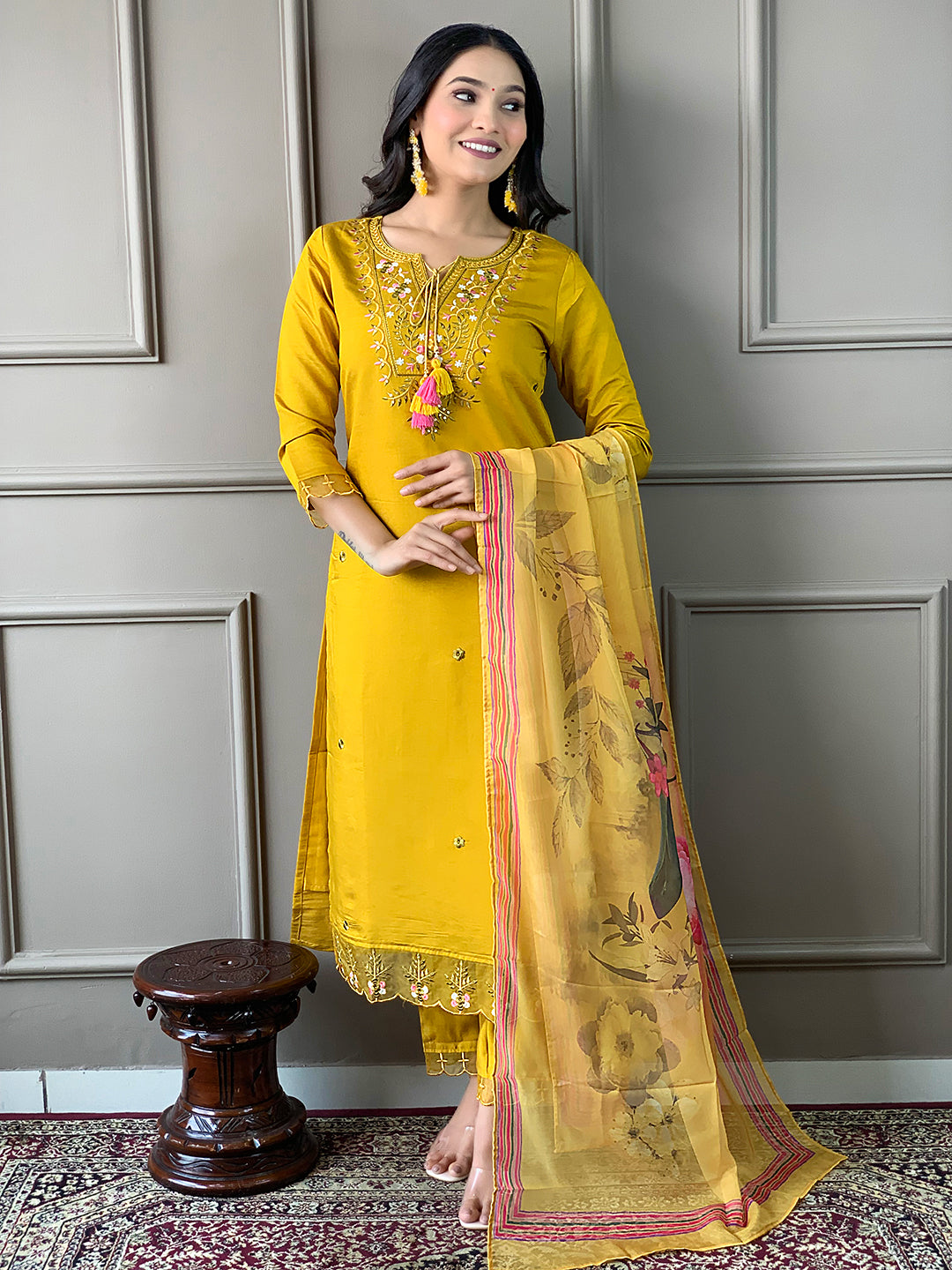 Trending Pure Chanderi Silk Designer Suit Set With Stylish Dupatta