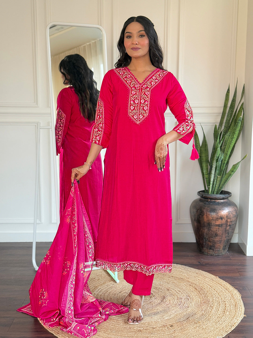 Gleaming Rani Pure Viscose Embroidery Suit Set