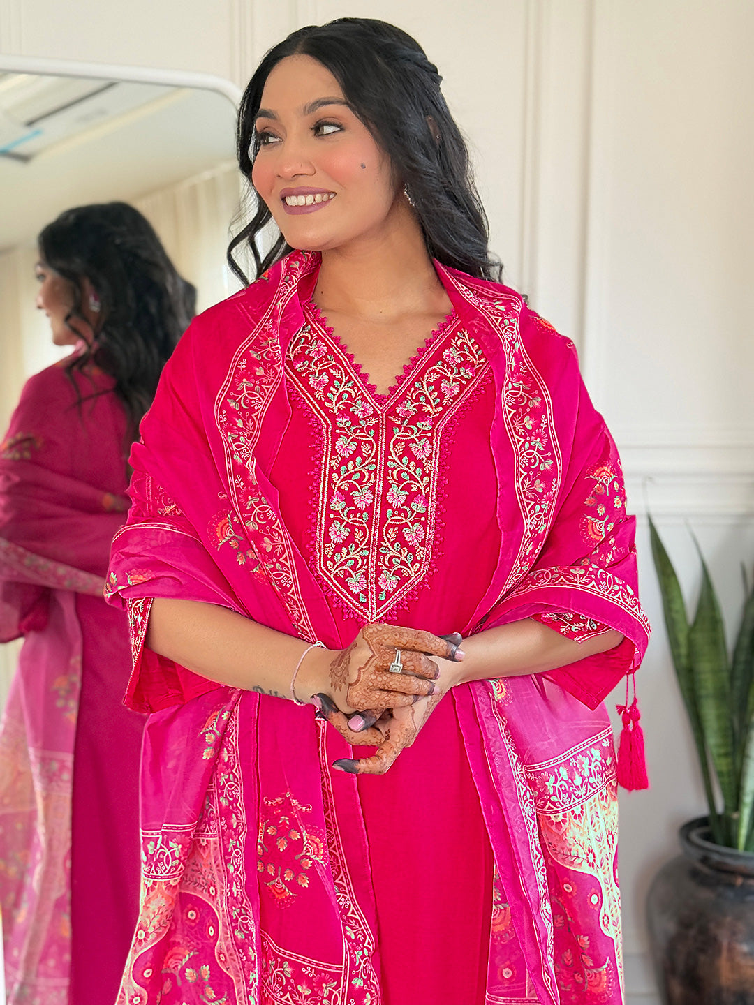 Gleaming Rani Pure Viscose Embroidery Suit Set