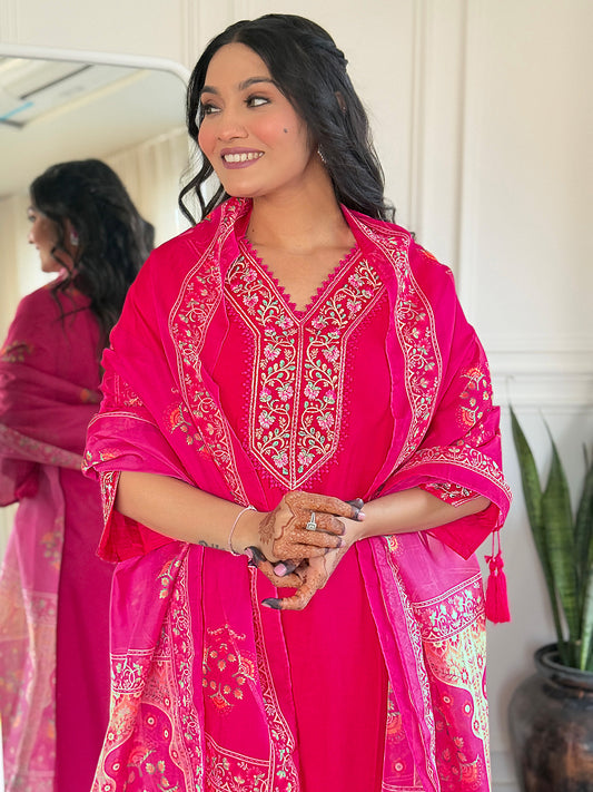 Gleaming Rani Pure Viscose Embroidery Suit Set