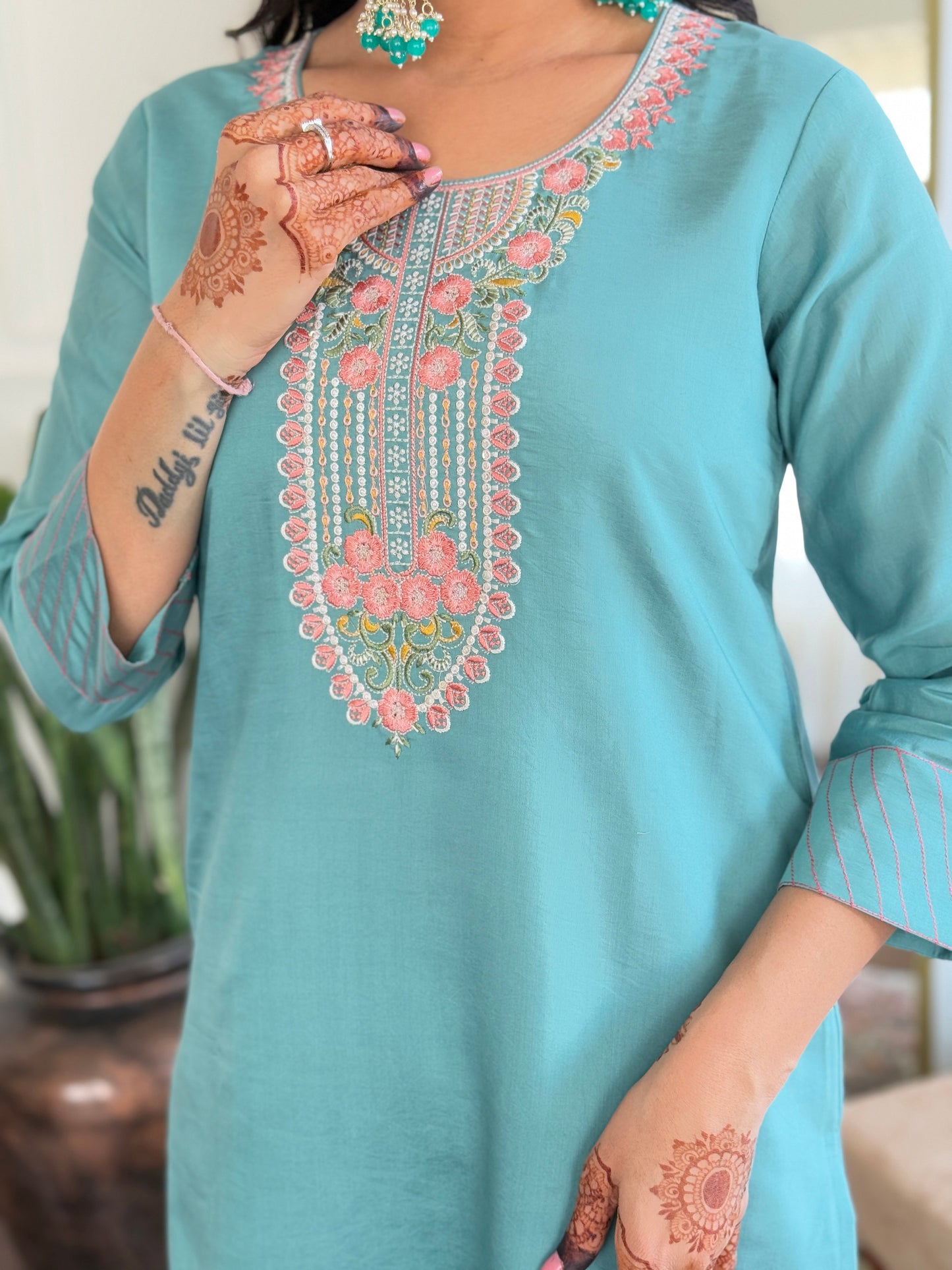 Glittering Sky Chanderi Silk Embroidery Suit Set