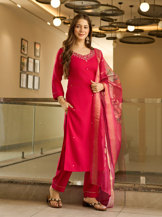 Very Charming Viscose Embroidery Suit Set
