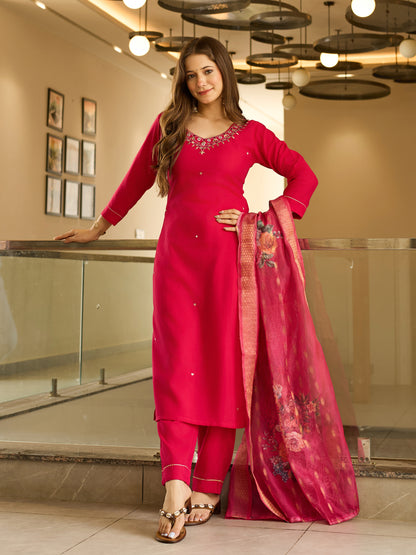 Very Charming Viscose Embroidery Suit Set