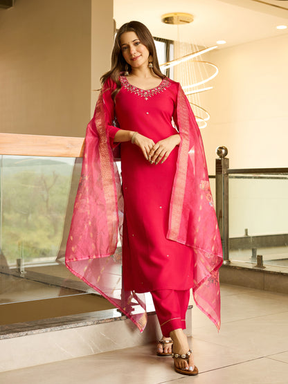 Very Charming Viscose Embroidery Suit Set