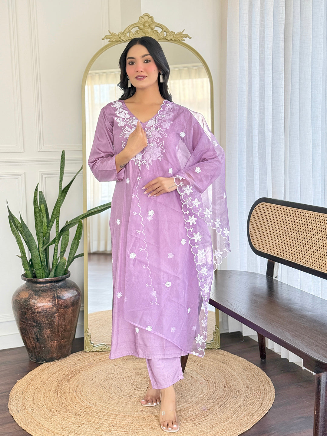 Most Appealing Rayon Embroidery  Suit Set