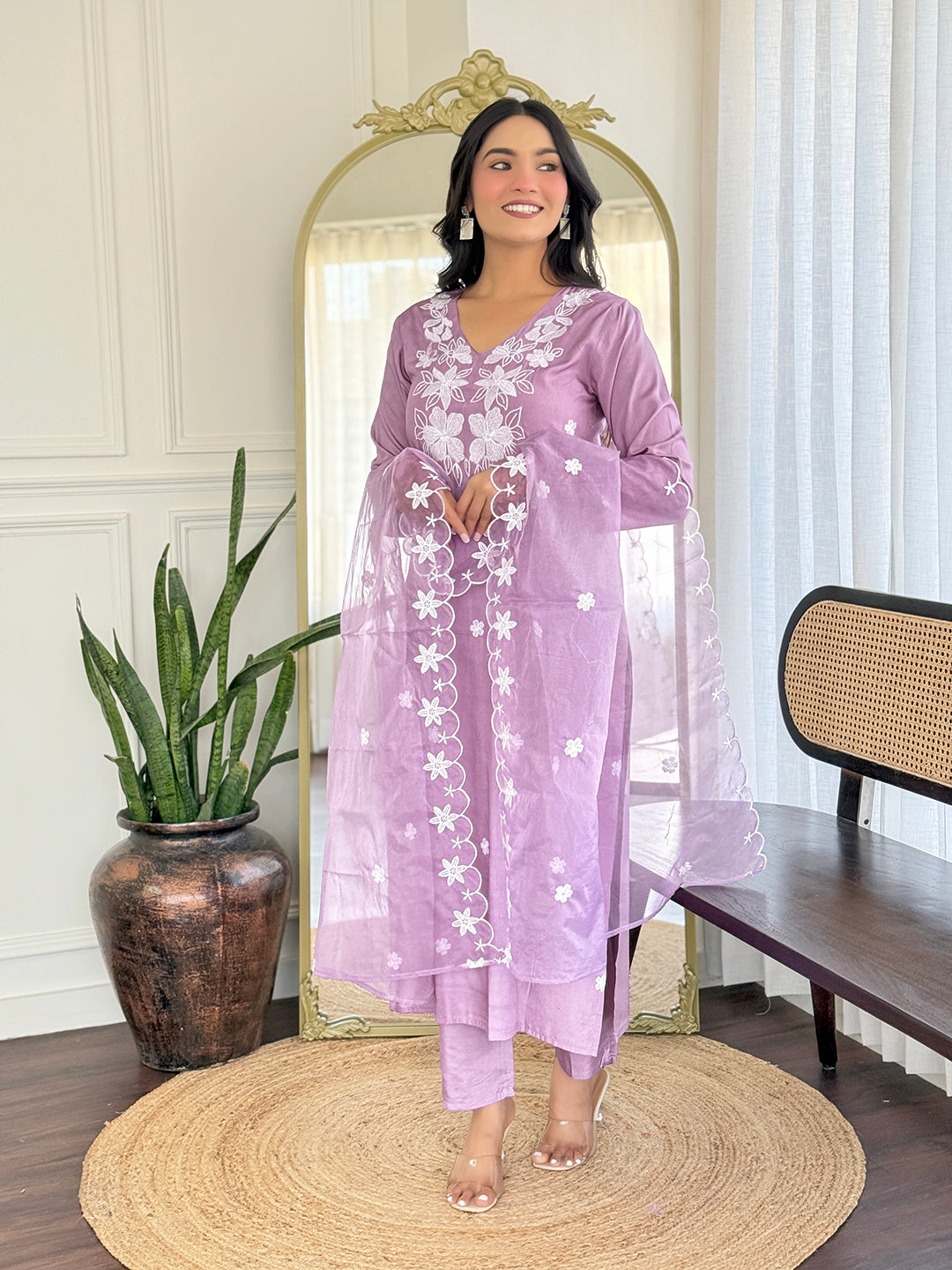 Most Appealing Rayon Embroidery  Suit Set
