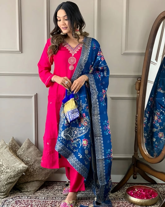Most Beautiful Viscose Chanderi Suit Set