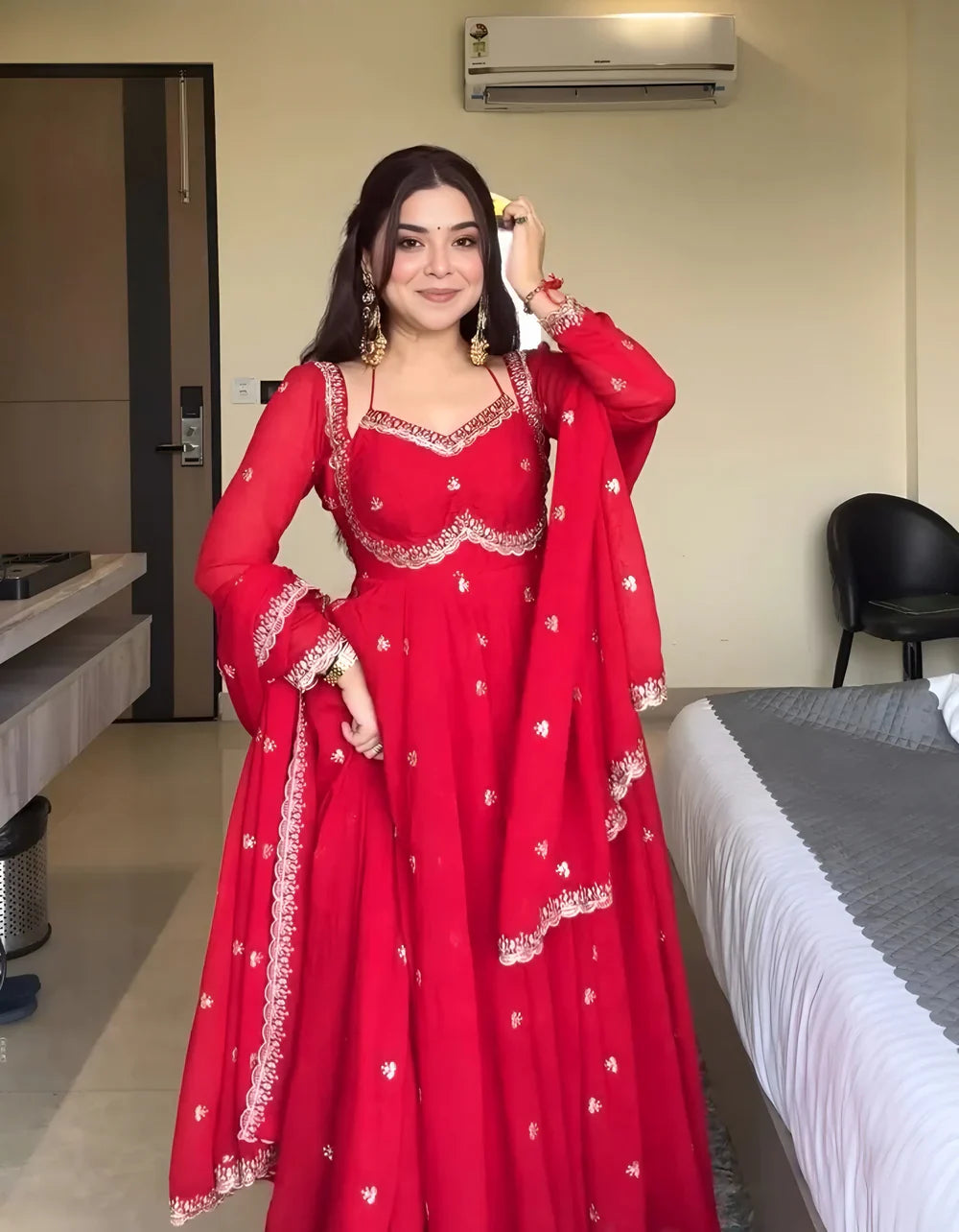 Trending Festival Neha Red Premium Anarkali Suit Set