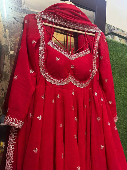 Trending Festival Neha Red Premium Anarkali Suit Set