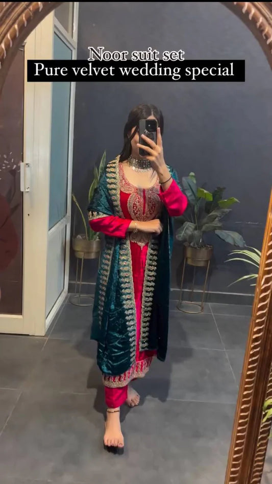 Most Trending Designer Partywear Velvet Suit Set