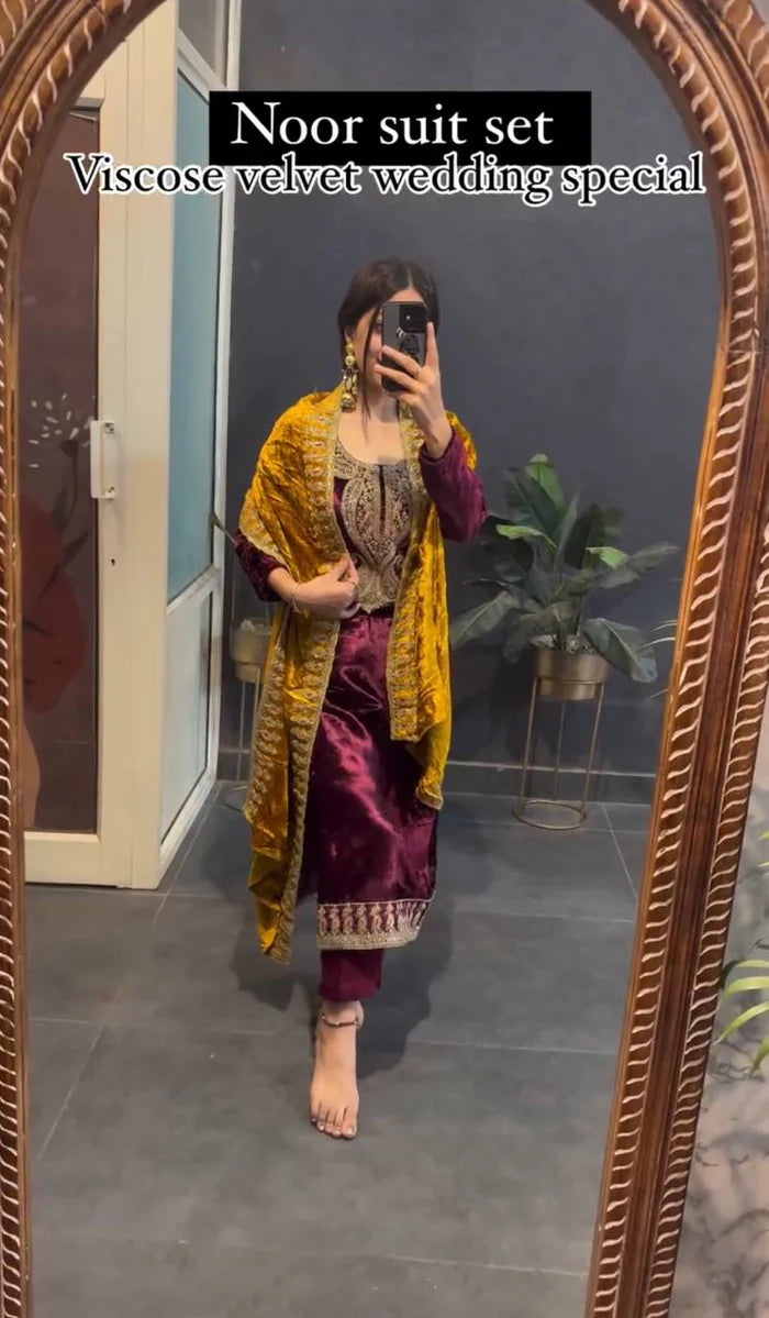 Most Trending Designer Partywear Velvet Suit Set