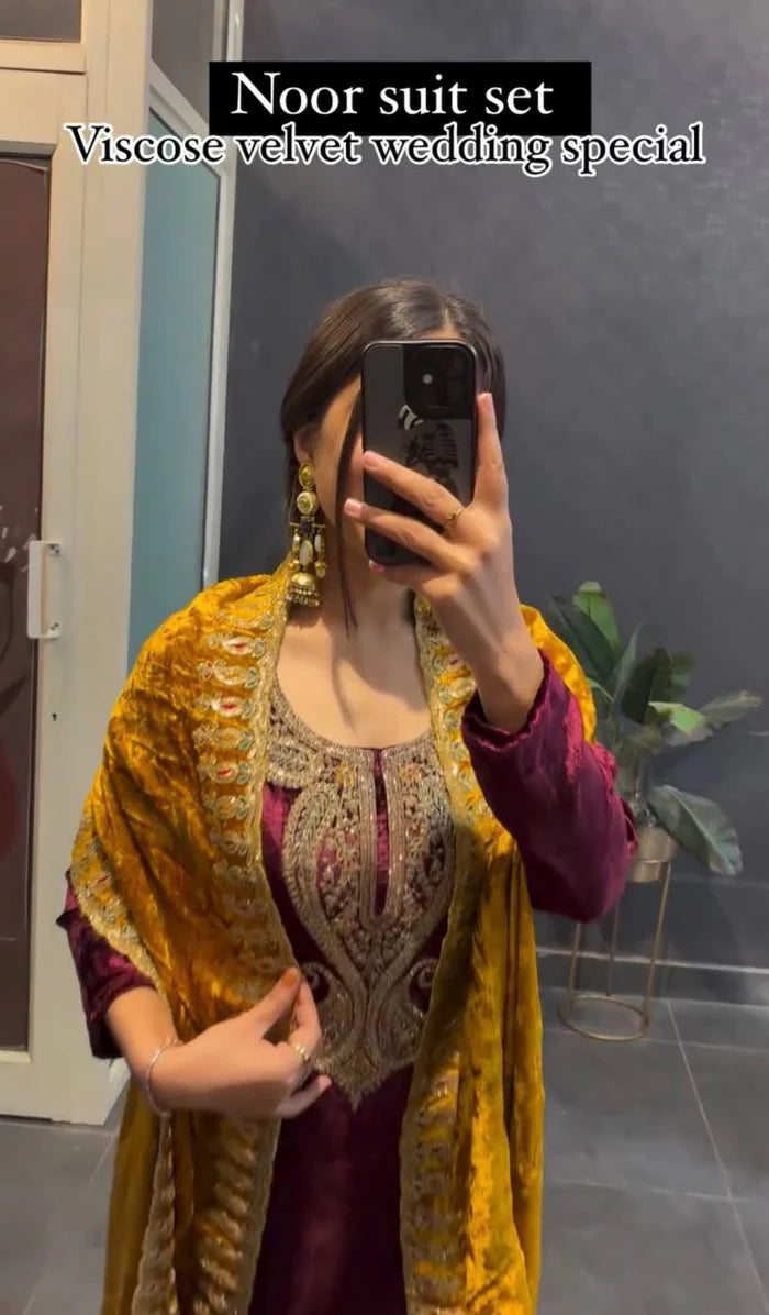 Most Trending Designer Partywear Velvet Suit Set